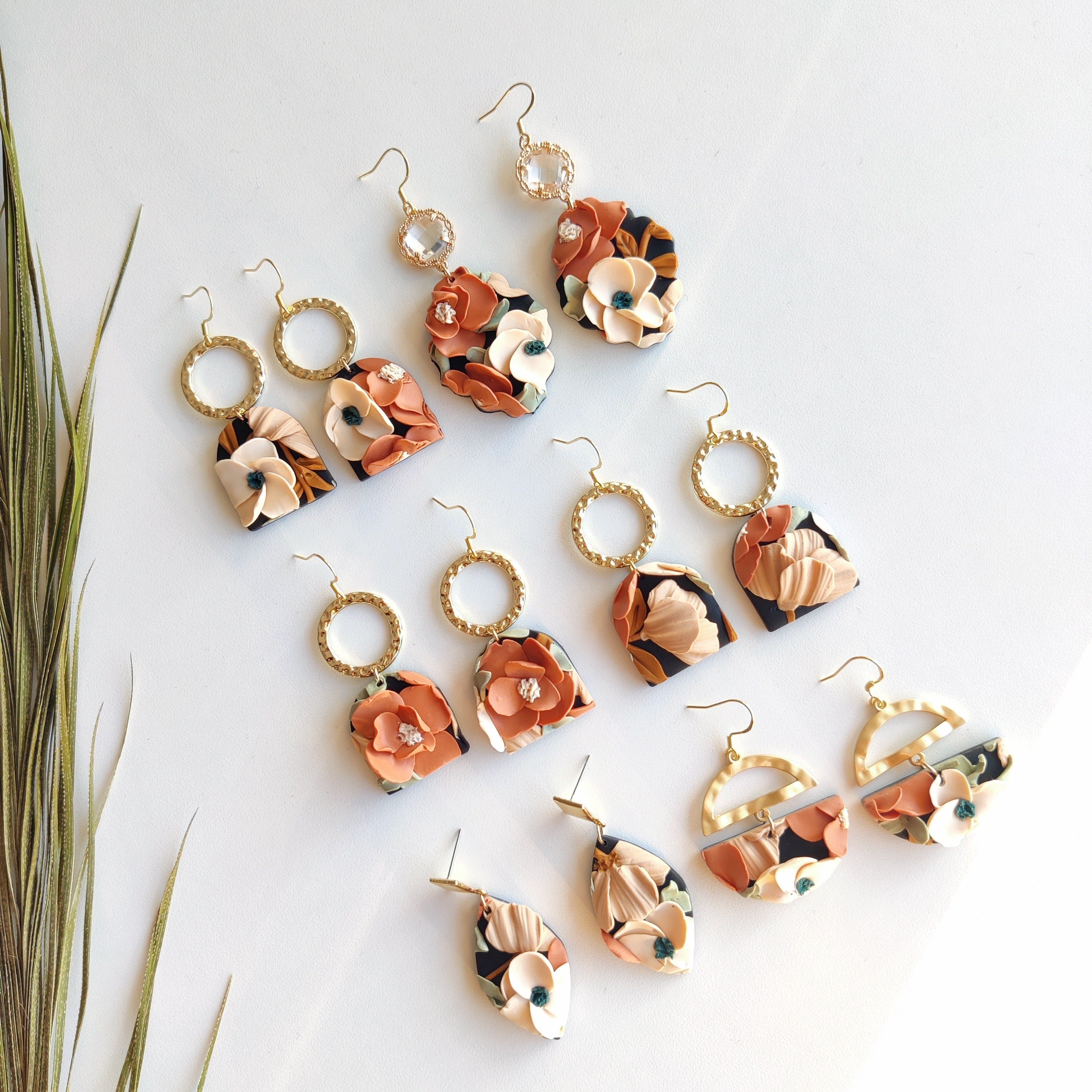 Autumn Flower Earrings | Polymer Clay Earrings Dangle | Floral Fall Earring | Fall Flower Bouquet | Handmade Dangle Earrings | Fall Colors