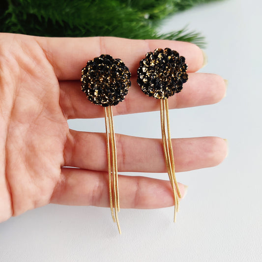 Black Gold Handmade Earrings | Festive Flower Earrings | NYE Earrings | New year eve Flower Earring | Dangle Earring | Gold Earrings